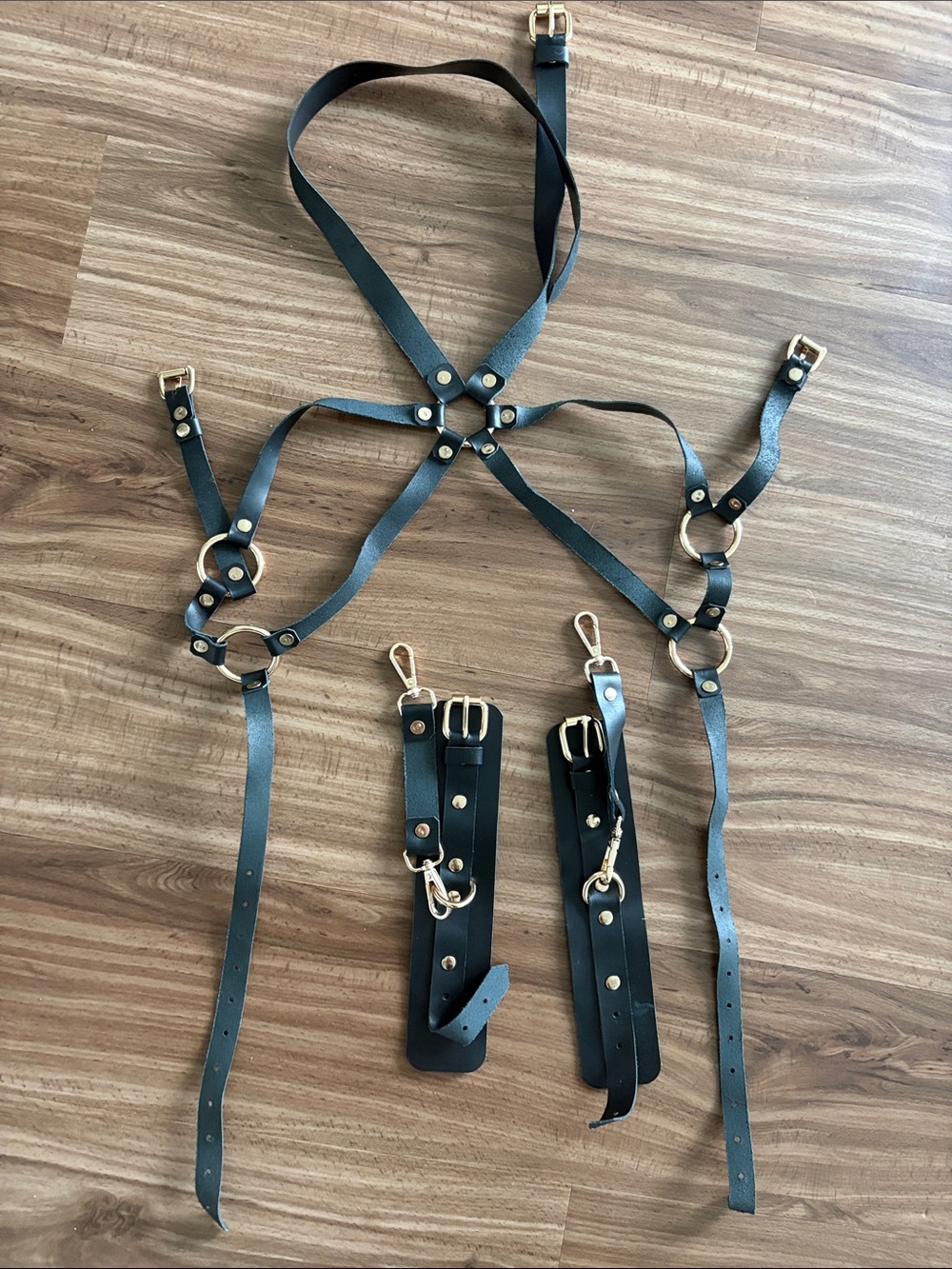 Black faux Leather Harness with Gold Hardware - Women's Accessory